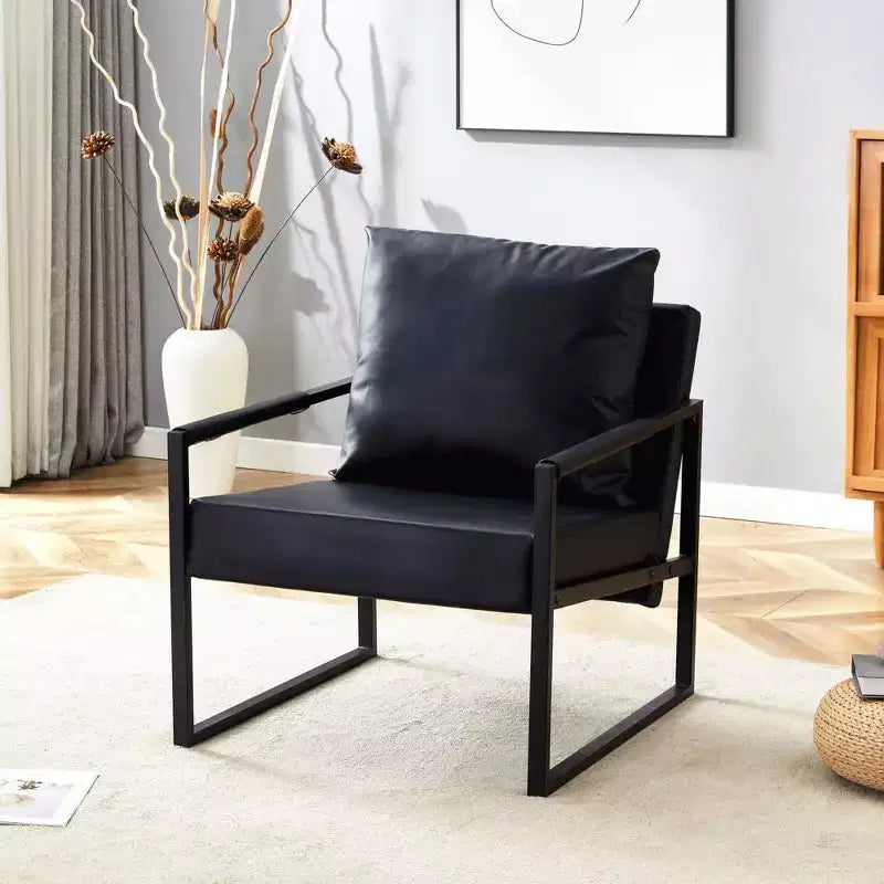 Zeus & Ruta Classic PU Leather Accent Chair with Metal Frame, Ergonomic Design