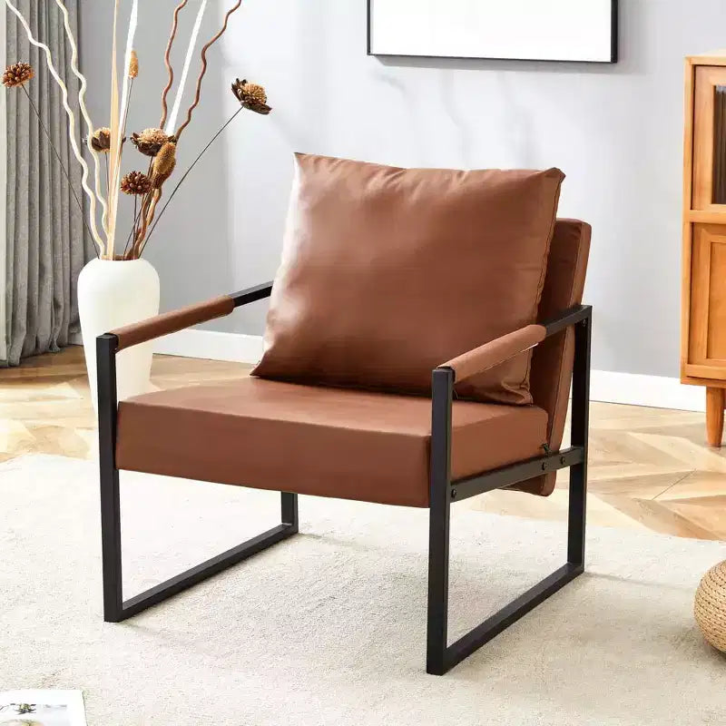 Zeus & Ruta Sessel aus klassischem PU-Leder mit Metallgestell, ergonomisches Design