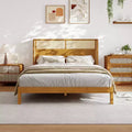 King/Queen Platform Bed Frame with Headboard, Mid Century Modern Rubber Wood Bed for Bedroom, Natural - ModernLuxe