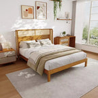 King/Queen Plattformbettrahmen mit Kopfteil, Bett aus Kautschukholz im Mid-Century Modern Stil für Schlafzimmer, Natur - ModernLuxe