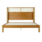 King/Queen Plattformbettrahmen mit Kopfteil, Bett aus Kautschukholz im Mid-Century Modern Stil für Schlafzimmer, Natur - ModernLuxe