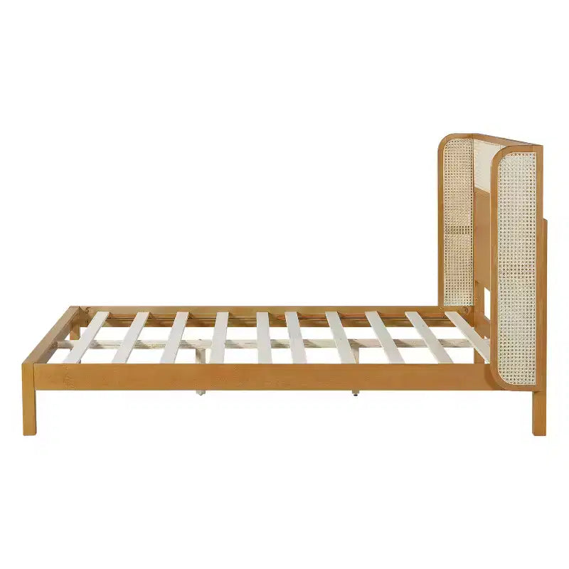 King/Queen Plattformbettrahmen mit Kopfteil, Bett aus Kautschukholz im Mid-Century Modern Stil für Schlafzimmer, Natur - ModernLuxe