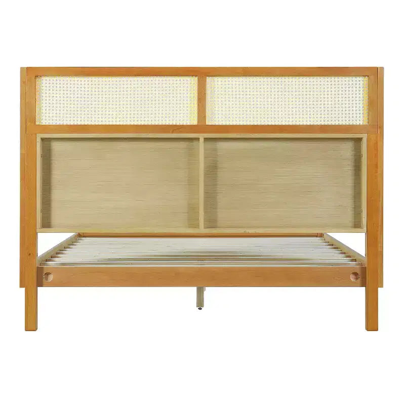 King/Queen Plattformbettrahmen mit Kopfteil, Bett aus Kautschukholz im Mid-Century Modern Stil für Schlafzimmer, Natur - ModernLuxe