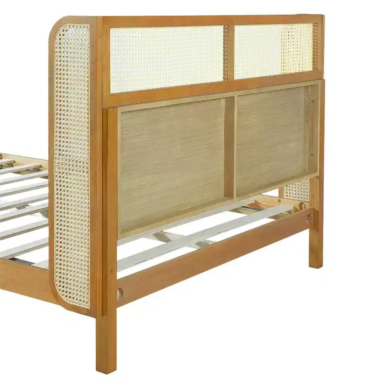 King/Queen Plattformbettrahmen mit Kopfteil, Bett aus Kautschukholz im Mid-Century Modern Stil für Schlafzimmer, Natur - ModernLuxe
