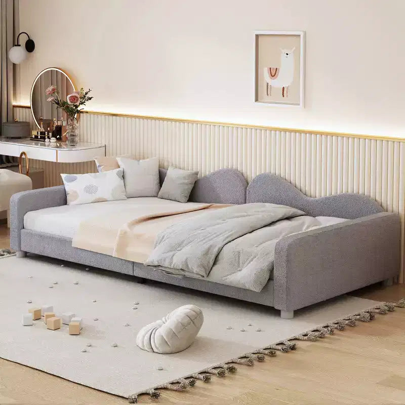 Gepolstertes Tagesbett mit zwei Aufbewahrungsschubladen, getuftetes Schlafsofa mit Knöpfen auf der Rückenlehne und Keder an geschwungenen Armlehnen für Schlafzimmer und Gästezimmer