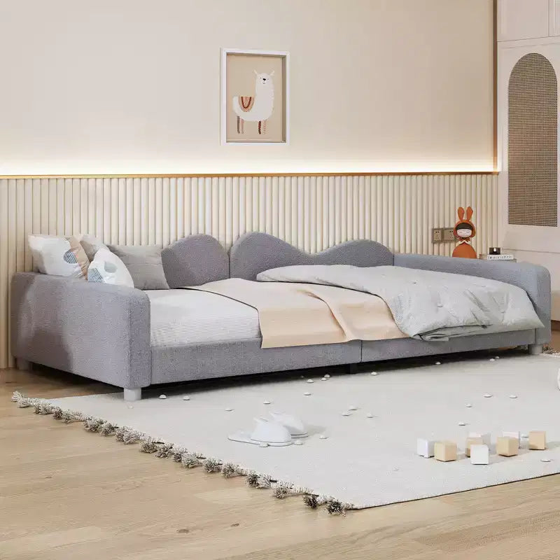 Gepolstertes Tagesbett mit zwei Aufbewahrungsschubladen, getuftetes Schlafsofa mit Knöpfen auf der Rückenlehne und Keder an geschwungenen Armlehnen für Schlafzimmer und Gästezimmer