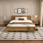 King/Queen Size Bed Frame, Solid Pine Wood Platform Bed Frame, No Box Spring Needed, Rustic Yellow - ModernLuxe