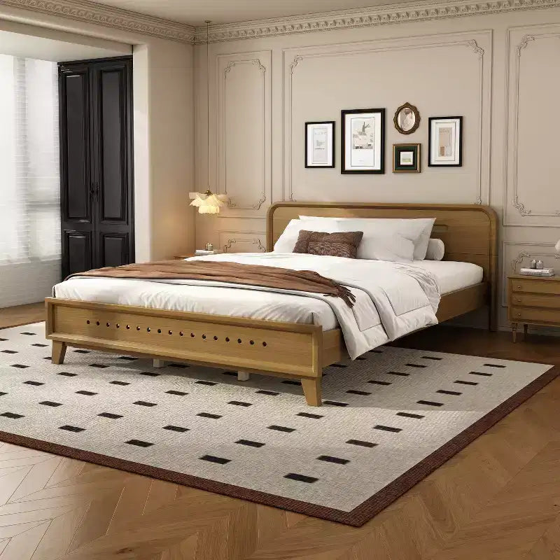 Bettrahmen in King/Queen-Größe, Plattformbettrahmen aus massivem Kiefernholz, kein Boxspringbett erforderlich, rustikales Gelb - ModernLuxe