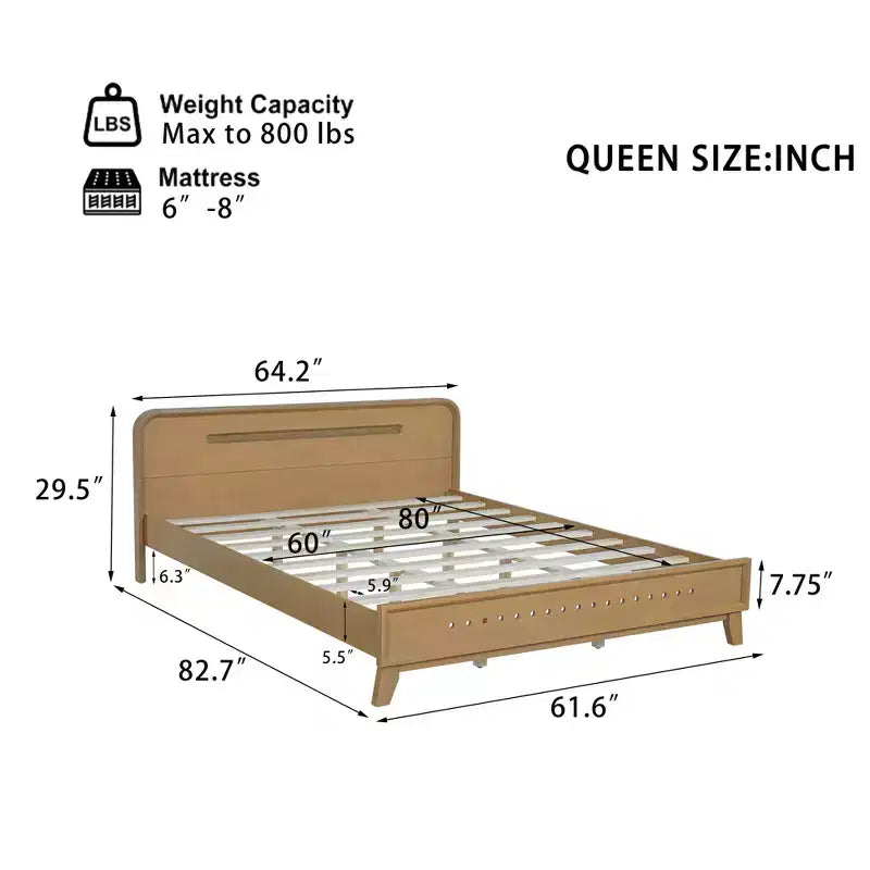 Bettrahmen in King/Queen-Größe, Plattformbettrahmen aus massivem Kiefernholz, kein Boxspringbett erforderlich, rustikales Gelb - ModernLuxe