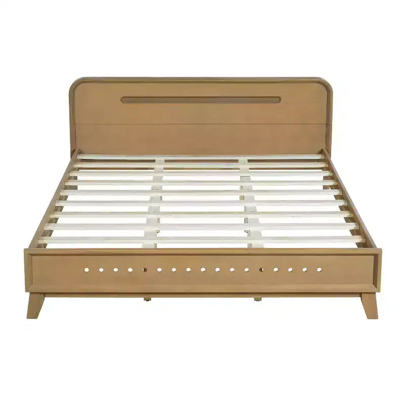 Bettrahmen in King/Queen-Größe, Plattformbettrahmen aus massivem Kiefernholz, kein Boxspringbett erforderlich, rustikales Gelb - ModernLuxe