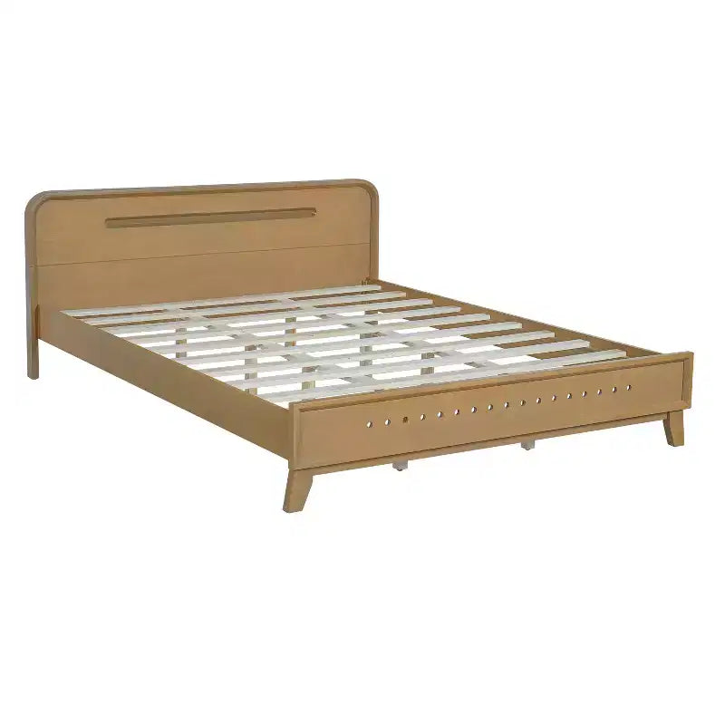 Bettrahmen in King/Queen-Größe, Plattformbettrahmen aus massivem Kiefernholz, kein Boxspringbett erforderlich, rustikales Gelb - ModernLuxe
