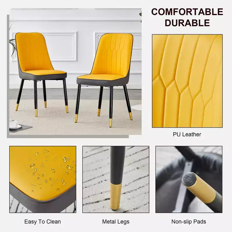 Zeus & Ruta 2er-Set Esszimmerstühle mit PU-Kissen & Metallbeinen, Ideal für Küche, Esszimmer & Wohnzimmer