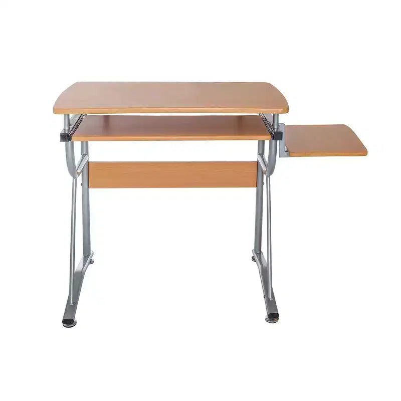 Kompakter Computertisch mit Seitenablage und Tastaturauszug, Kirschbaum