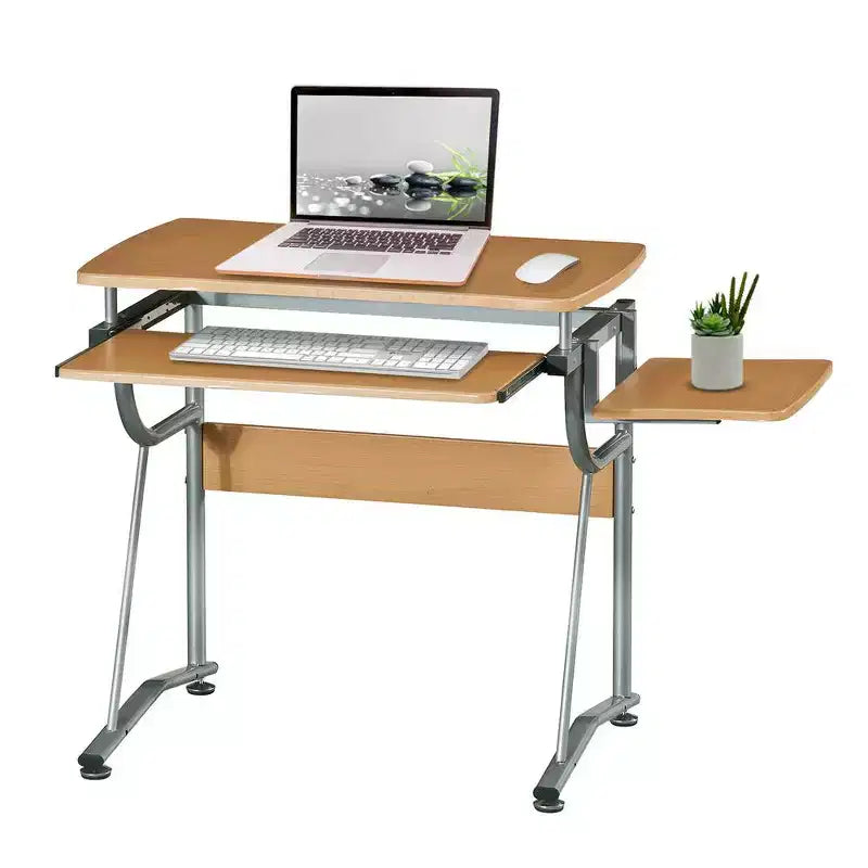 Kompakter Computertisch mit Seitenablage und Tastaturauszug, Kirschbaum