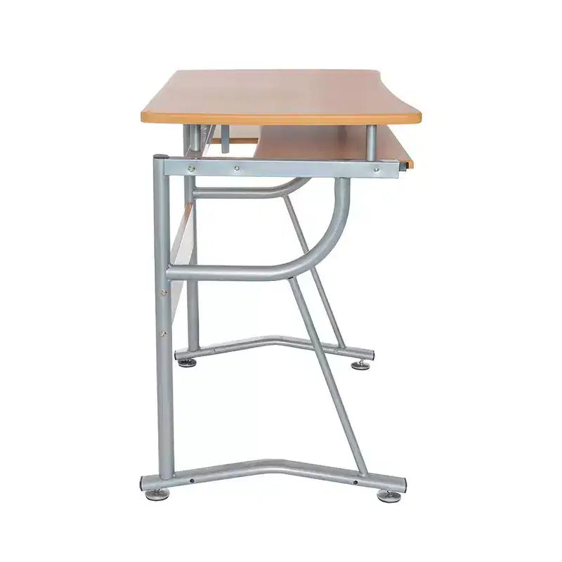 Kompakter Computertisch mit Seitenablage und Tastaturauszug, Kirschbaum