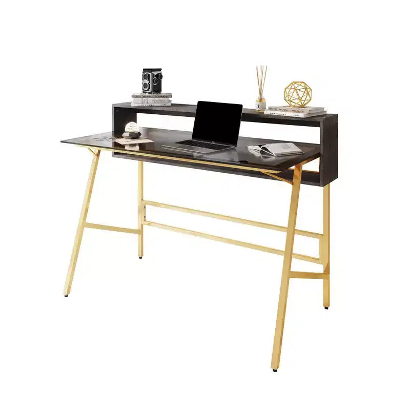 Techni Mobili Home-Office-Schreibtisch mit Erhöhung, Gold