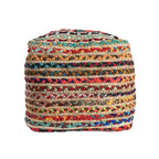 HomeRoots 18 Naturfarbener und Regenbogenfarbener Geflochtener Jute- und Polyester-Gestreifter Pouf Hocker