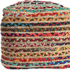 HomeRoots 18 Naturfarbener und Regenbogenfarbener Geflochtener Jute- und Polyester-Gestreifter Pouf Hocker