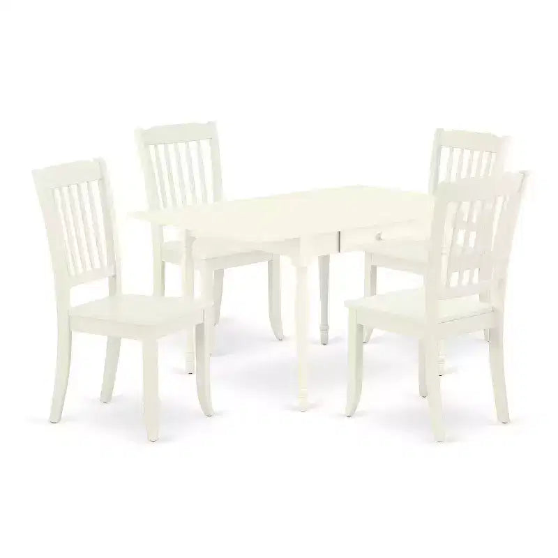 HomeStock 5-Pc Linen White Finish Solid Wood Top - Dining Room Set with Dropleaf - Seats 4