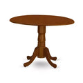 Dining Table Set with 2 Chairs, Round Dropleaf Kitchen Table, Solid Rubberwood, Saddle Brown Finish, 42x42 Inch