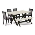 HomeStock 6-Piece Rectangle Natural Oak Finish Solid Wood Top Dining Table with 1-Bench, 4 Upholstered-Chairs