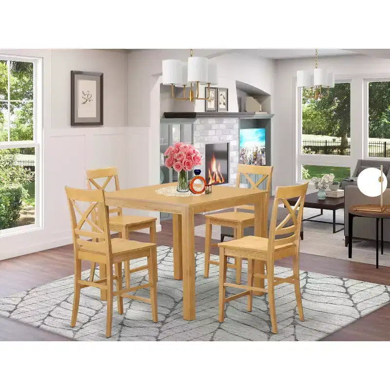 5-teiliges Esszimmer-Set mit Tischplatte aus massiver Wildeiche – für 4 Personen