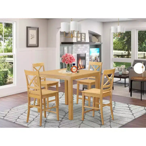 5-teiliges Esszimmer-Set mit Tischplatte aus massiver Wildeiche – für 4 Personen
