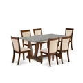 HomeStock 7-Piece Distressed Jacobean Finish Solid Wood Top Dining Table with 6-Chairs
