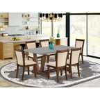 HomeStock 7-teiliger Esstisch mit Tischplatte aus Massivholz im Used-Look mit jakobinischem Finish und 6 Stühlen