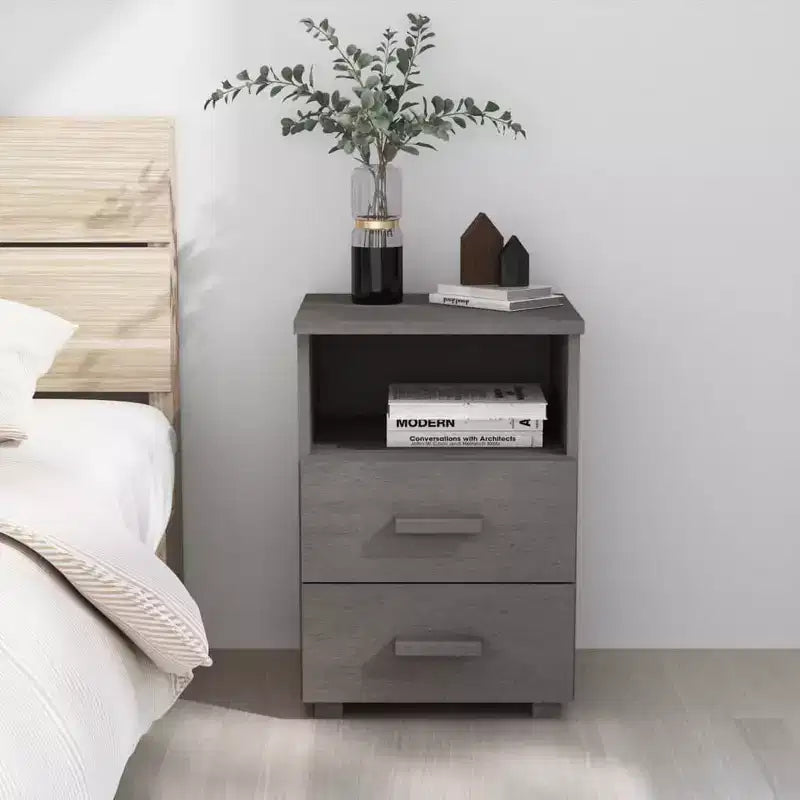 Bedside Cabinet Light Grey Solid Pinewood Medium Bedside Cabinet