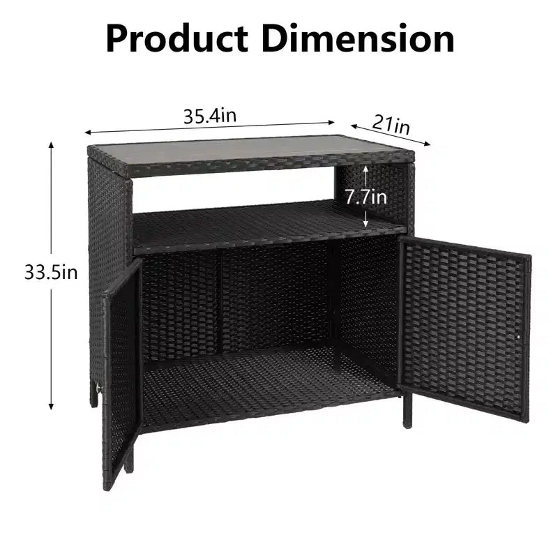 Aufbewahrungsschrank aus Harzgeflecht, vielseitiger Outdoor-/Indoor-Organizer mit geräumiger Tischplatte und Ablage, ideal für Terrasse, Garten, Pool oder Küche