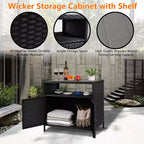 Aufbewahrungsschrank aus Harzgeflecht, vielseitiger Outdoor-/Indoor-Organizer mit geräumiger Tischplatte und Ablage, ideal für Terrasse, Garten, Pool oder Küche