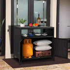 Aufbewahrungsschrank aus Harzgeflecht, vielseitiger Outdoor-/Indoor-Organizer mit geräumiger Tischplatte und Ablage, ideal für Terrasse, Garten, Pool oder Küche