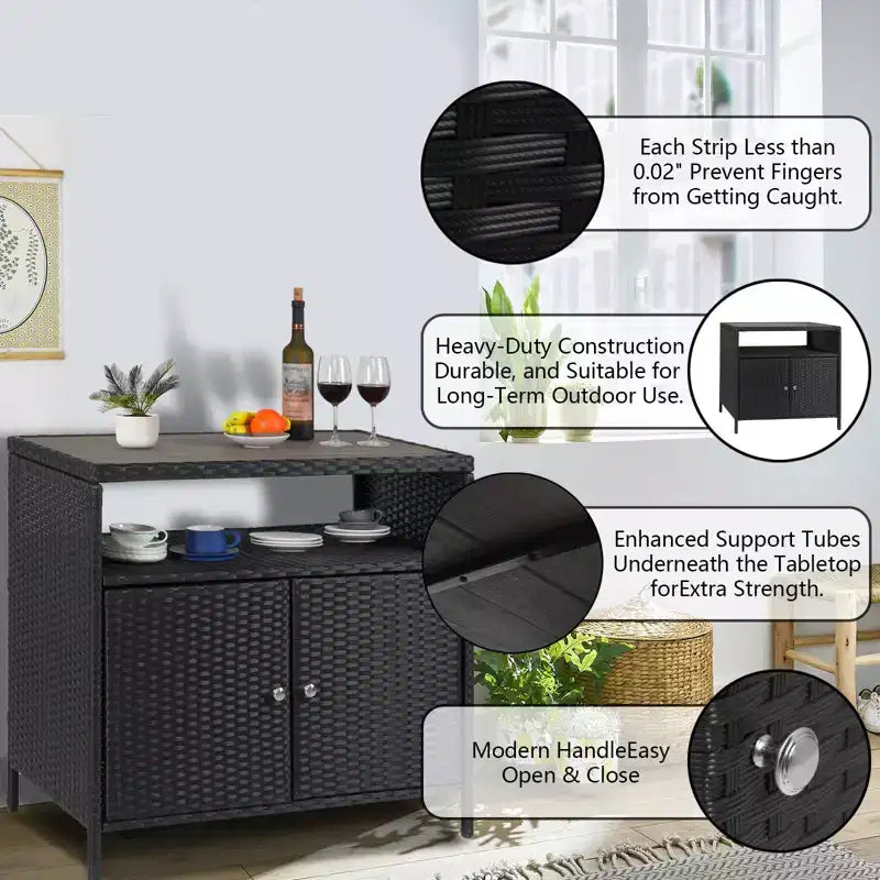 Aufbewahrungsschrank aus Harzgeflecht, vielseitiger Outdoor-/Indoor-Organizer mit geräumiger Tischplatte und Ablage, ideal für Terrasse, Garten, Pool oder Küche