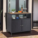 Aufbewahrungsschrank aus Harzgeflecht, vielseitiger Outdoor-/Indoor-Organizer mit geräumiger Tischplatte und Ablage, ideal für Terrasse, Garten, Pool oder Küche