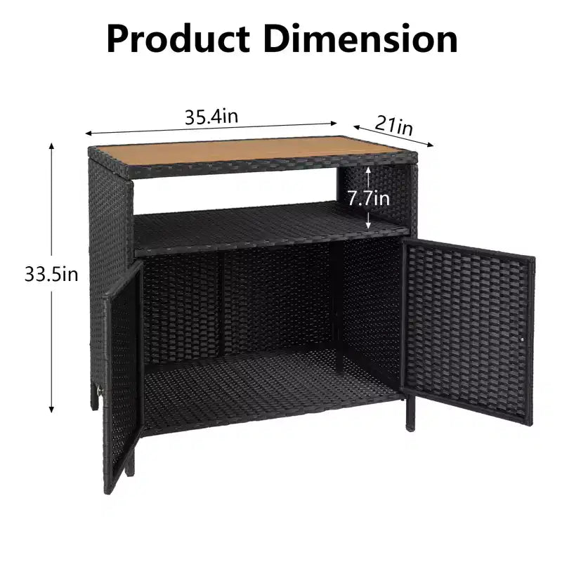 Aufbewahrungsschrank aus Harzgeflecht, vielseitiger Outdoor-/Indoor-Organizer mit geräumiger Tischplatte und Ablage, ideal für Terrasse, Garten, Pool oder Küche