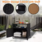 Aufbewahrungsschrank aus Harzgeflecht, vielseitiger Outdoor-/Indoor-Organizer mit geräumiger Tischplatte und Ablage, ideal für Terrasse, Garten, Pool oder Küche