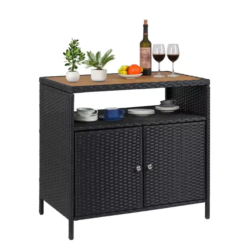 Resin Wicker Storage Cabinet, Versatile Outdoor/Indoor Organizer with Spacious Tabletop and Shelf, Ideal for Patio, Garden, Poolside, or Kitchen Use