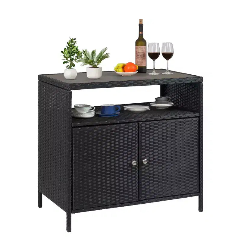 Aufbewahrungsschrank aus Harzgeflecht, vielseitiger Outdoor-/Indoor-Organizer mit geräumiger Tischplatte und Ablage, ideal für Terrasse, Garten, Pool oder Küche