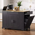 Pexfix Kitchen Island with Trash Can Storage Cabinet & Power Outlet & Storage Rack & 3 Drawer & 3 Open Side Racks for 10 Gallon Garbage Bin Black
