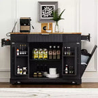Pexfix Kücheninsel mit Mülleimer-Aufbewahrungsschrank & Steckdose & Ablageregal & 3 Schubladen & 3 offenen Seitenregalen für 38-Liter-Mülleimer, Schwarz