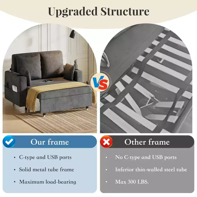3-in-1 Schlafsofa, 56 Zoll breites Zweiersofa mit Schlaffunktion, ausziehbares Schlafsofa in voller Größe mit Getränkehaltern, für Wohnzimmer, Schlafzimmer, Apartment