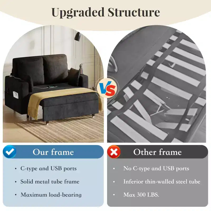 3-in-1 Schlafsofa, 56 Zoll breites Zweiersofa mit Schlaffunktion, ausziehbares Schlafsofa in voller Größe mit Getränkehaltern, für Wohnzimmer, Schlafzimmer, Apartment