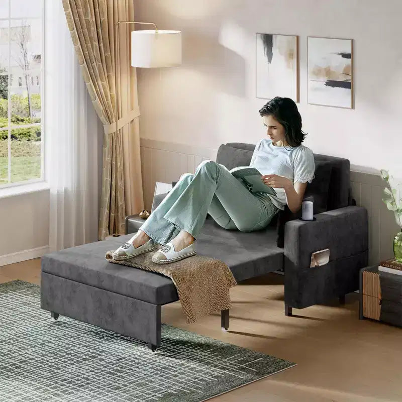 3-in-1 Schlafsofa, 56 Zoll breites Zweiersofa mit Schlaffunktion, ausziehbares Schlafsofa in voller Größe mit Getränkehaltern, für Wohnzimmer, Schlafzimmer, Apartment