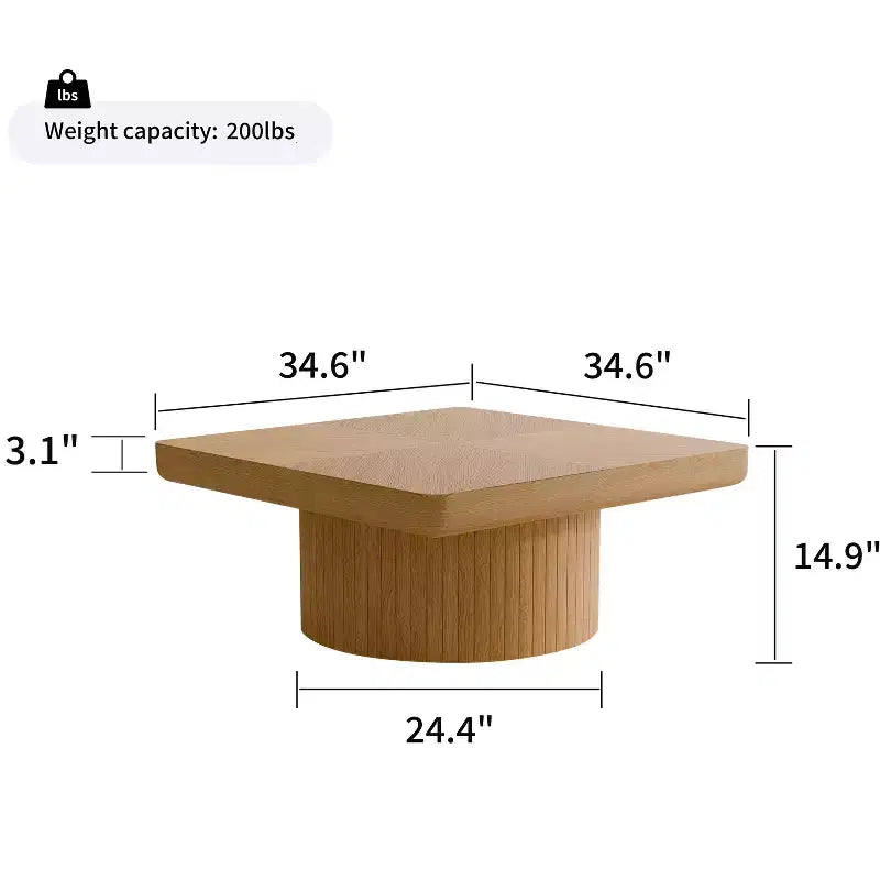 Okak Vintage Quadratischer Couchtisch mit geriffelter und Parkettmuster-Oberfläche, Couchtisch aus Massivholzfurnier für Wohnzimmer, Schlafzimmer