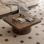 Okak Vintage Quadratischer Couchtisch mit geriffelter und Parkettmuster-Oberfläche, Couchtisch aus Massivholzfurnier für Wohnzimmer, Schlafzimmer