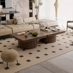 Okak Vintage Quadratischer Couchtisch mit geriffelter und Parkettmuster-Oberfläche, Couchtisch aus Massivholzfurnier für Wohnzimmer, Schlafzimmer