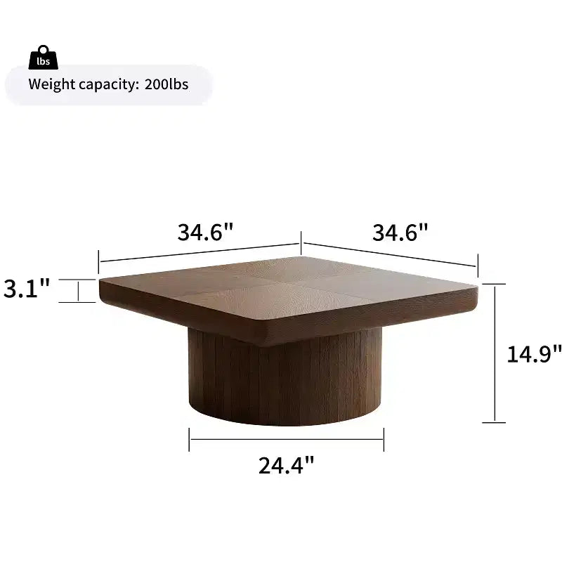 Okak Vintage Quadratischer Couchtisch mit geriffelter und Parkettmuster-Oberfläche, Couchtisch aus Massivholzfurnier für Wohnzimmer, Schlafzimmer