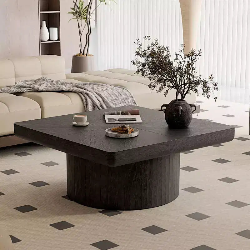 Okak Vintage Quadratischer Couchtisch mit geriffelter und Parkettmuster-Oberfläche, Couchtisch aus Massivholzfurnier für Wohnzimmer, Schlafzimmer