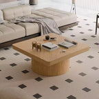 Okak Vintage Quadratischer Couchtisch mit geriffelter und Parkettmuster-Oberfläche, Couchtisch aus Massivholzfurnier für Wohnzimmer, Schlafzimmer